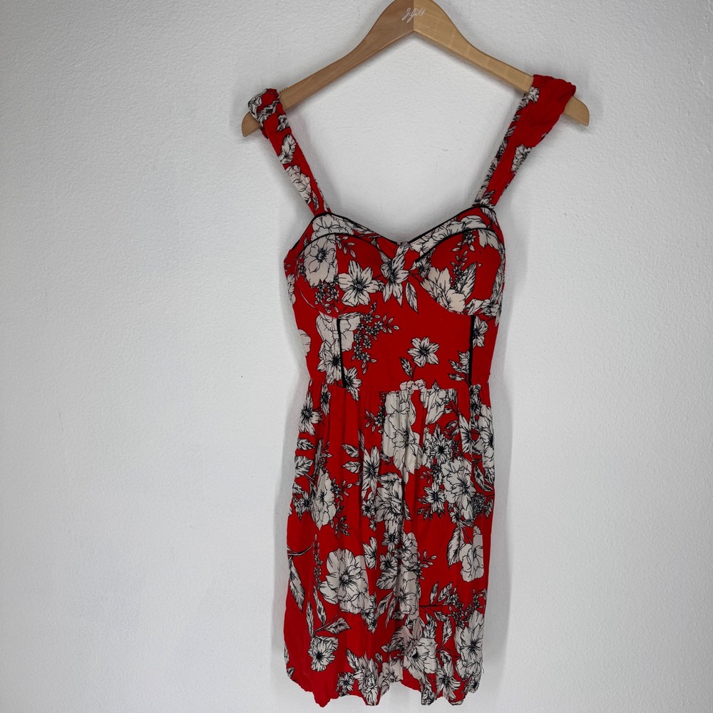 Floral Bustier Mini Dress Smocked Small Pin Up Coquette Feminine Sweetheart Neck